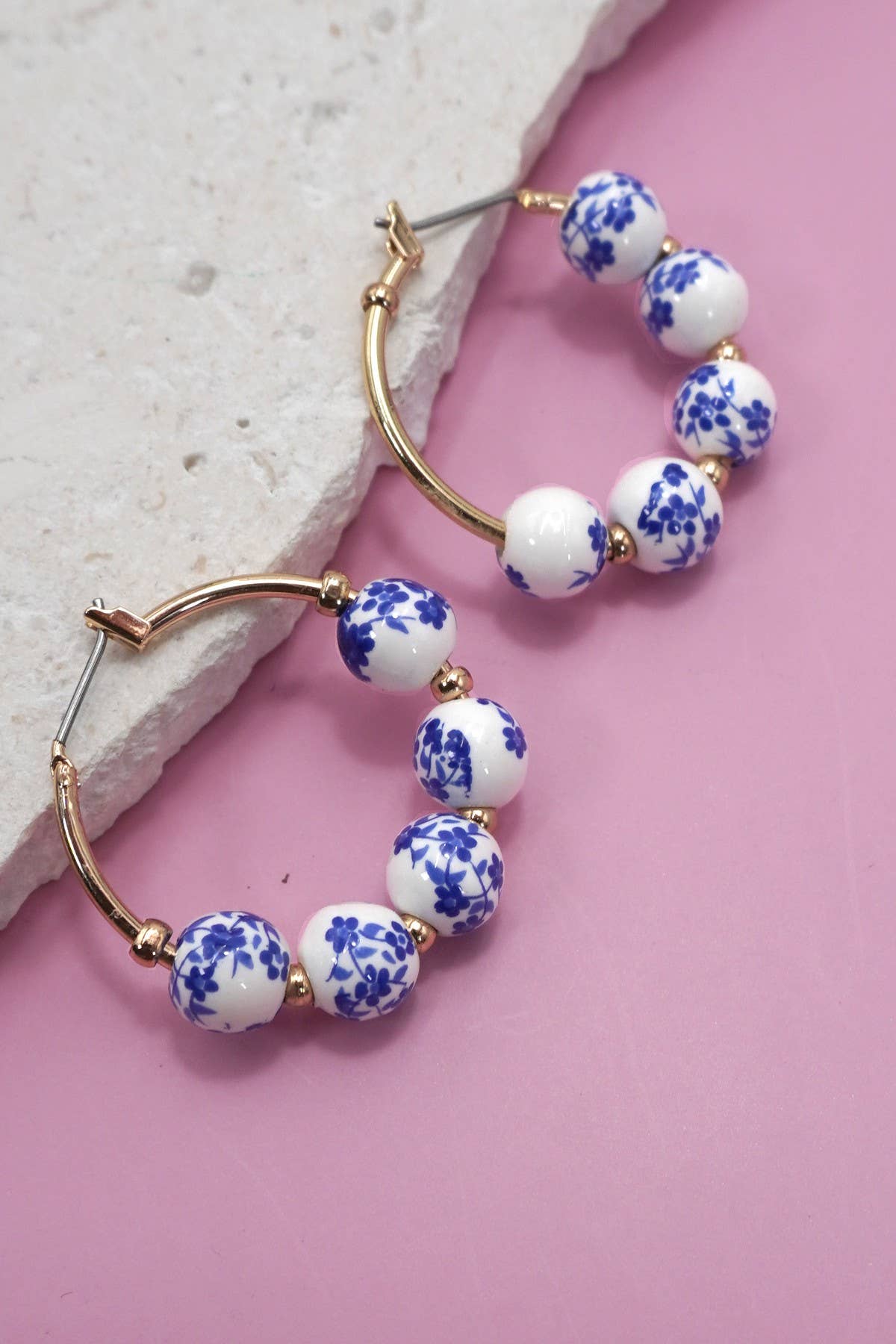JOSSLYN by Wall to Wall - BLUE CERAMIC PORCELAIN HOOP EARRINGS | 80E6515