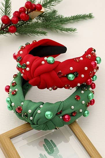 CHRISTMAS JINGLE BELL SEED BEAD HAIR BAND HEADBAND | 40HB156