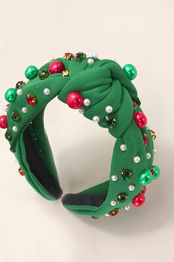 CHRISTMAS JINGLE BELL SEED BEAD HAIR BAND HEADBAND | 40HB156