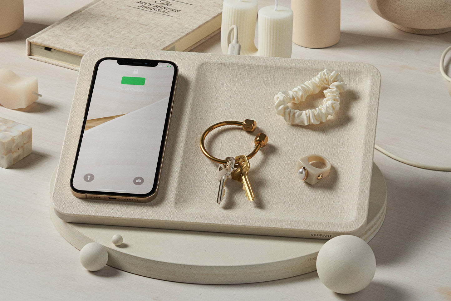 CATCH:3 - Essentials Linen Wireless Charger with Valet Tray