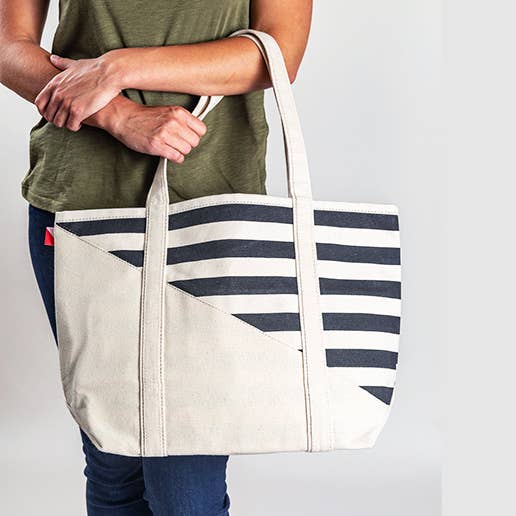 ShoreBags - Contemporary Canvas Diagonal Design Tote Bag Medium